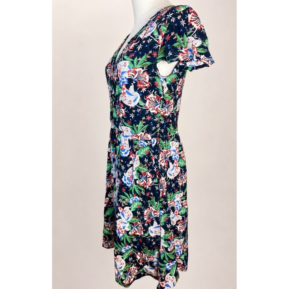 J.Crew Navy Floral Flutter Sleeve Fit & Flare Dress Size 2 Cottagecore Boho - Picture 10 of 10